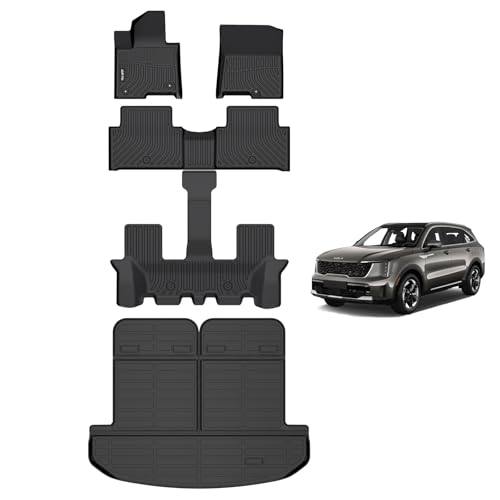 AIPOIL Floor Mats & Cargo Liner Set for 2021-2025 Kia Sorento Hybrid & 2022-2025 Sorento Plug-in Hybrid 6/7 Passenger All Weather Protection Full Set Custom Car Mats Accessories - Black