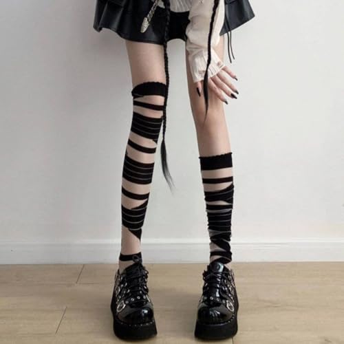 Image of 2 Pack Gothic Tights Stockings for Women Trashy Y2k Ripped Tights Women's Sheer Thigh High Socks