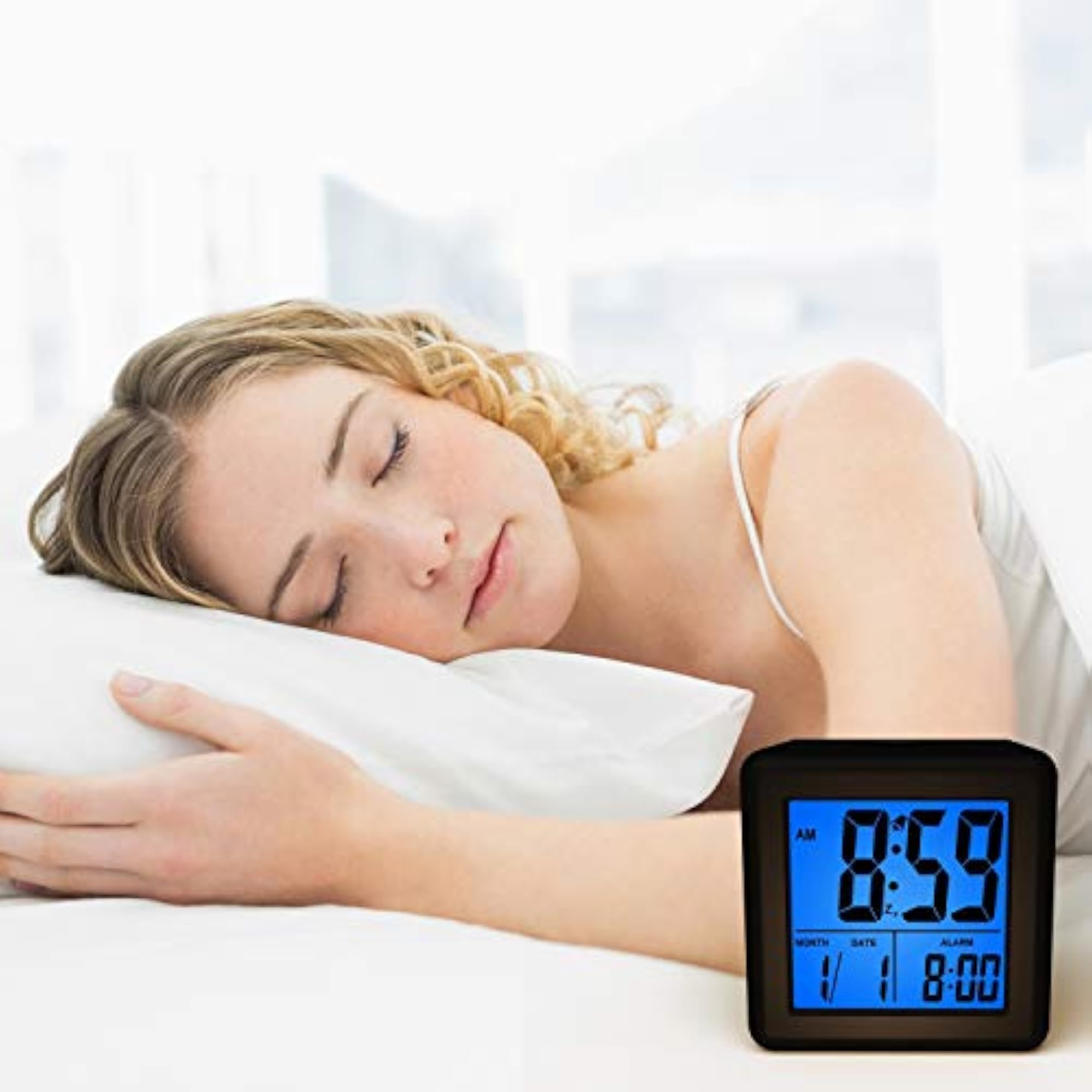 Digital Travel Alarm Clock with Snooze, Blue Nightlight