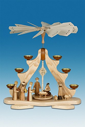 Pyramide de Noël en bois brut 46cm crèche artisanale des Montagnes de l'Ore