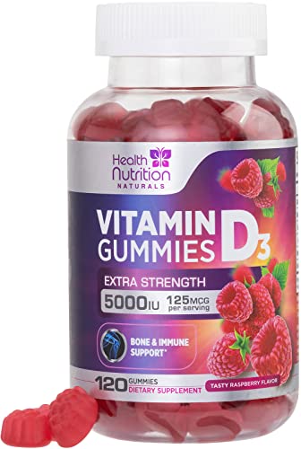 Extra Strength Vitamin D3 Gummies 5000 Iu (125 Mcg), High Potency Vitamin D Gummy Dietary Supplement For Bone & Immune Support, Teeth & Muscle Support, Nature's Vitamin D, Non-Gmo - 120 Gummies #TOP9