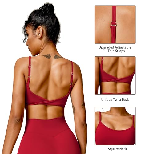 Image of QUOJIZY Sports Bras for Women Open Back Workout Tops for Women Yoga Bra Spaghetti Straps Twist Back