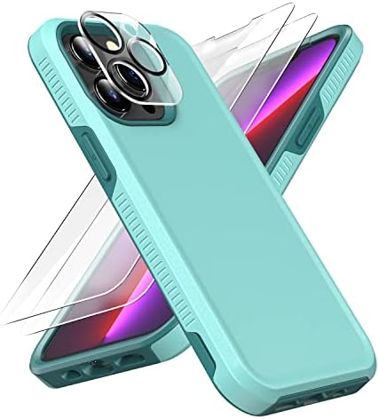 Legfes [4 in 1 Pioneer Designed for iPhone 14 Pro Max Case(6.7'' 2022),with 2 Pack [Tempered Glass Screen Protector]+1 Pack [Camera Lens Protector]-Aqua