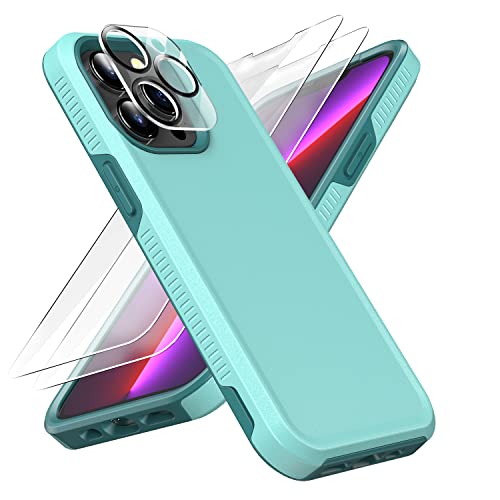 Legfes [4 In 1 Pioneer Designed For Iphone 14 Pro Max Case(6.7'' 2022),With 2 Pack [Tempered Glass Screen Protector]+1 Pack [Camera Lens Protector]-Aqua #TOP2