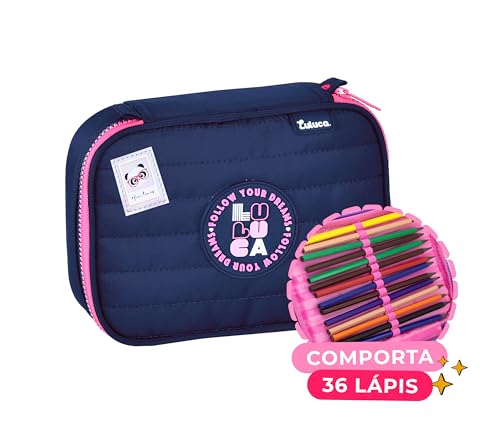 Kit Mochila Rodinha Carrinho Luluca Escolar Juvenil Infantil Lancheira E Estojo Menina (Azul)