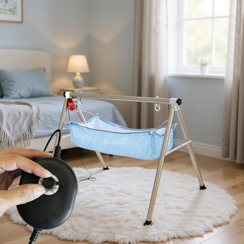 TINYTYKE Automatic Cradle for Baby - Electric Swing Cradle with Adjustable Speed - Semi-Foldable Frame with Blue Cloth and Mosquito Net - Baby Palna/Jhula for Kids of 0 to 3 Years - Carry Upto 20kgs