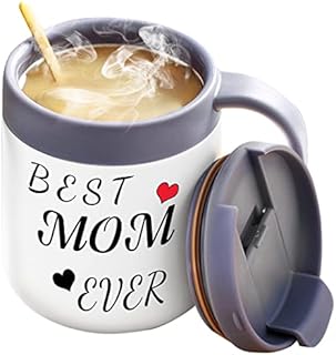 Gift for Mom and Women, Best Mom Ever Coffee Mug, Insulated Travel Tea Mug with Handle and Lid, Mom Mug for Birthday Christmas Mothers Gifts Day from Daughter/ Son.