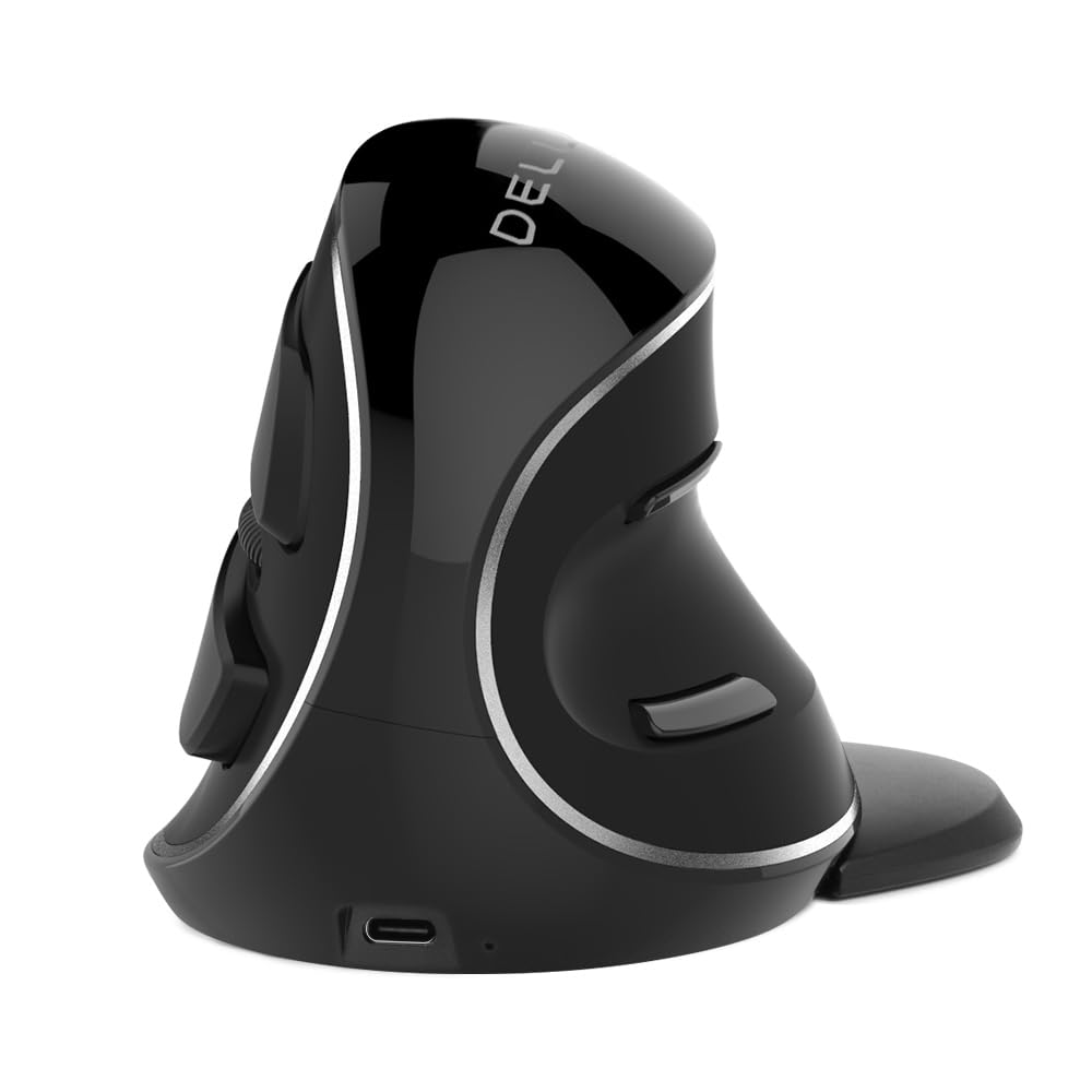 DELUX Wireless Ergonomic Vertical Mouse, Rechargeable Ergo Mouse for large Hands, Slient Click, Removable Wrist Rest, Up to 4000 DPI, 6 Buttons,2.4G Dual Mode, Compatible with Laptop/PC (M618PD-Black)