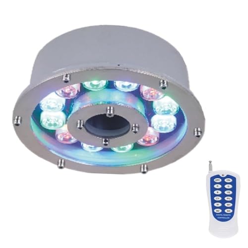 GUODDM Luce LED per Fontana Sommergibile - Lampada Subacquea per Piscina, Faretto RGB CA 12/24 V, con Telecomando, Illuminazione per Laghetto con Foro Centrale Ad Anello Impermeabile IP68(24w(24v))