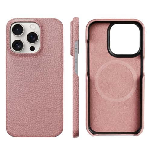 Coque cuir naturel iPhone 15 Pro Max rose luxe magnétique