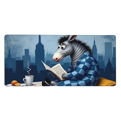 Alfombrilla de mouse grande para juegos, base de goma con estampado de cebra azul de dibujos animados, alfombrilla de escritorio con bordes cosidos, alfombrilla de mouse para laptop, teclado de PC