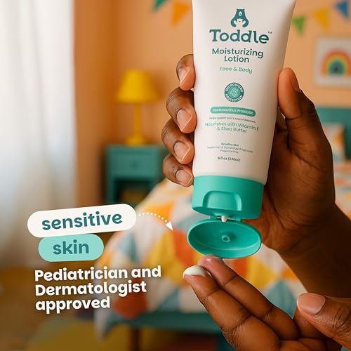 Image of Toddle Probiotic Moisturizing Lotion for Face & Body, Eczema & Dry Skin Relief, Fragrance-Free with Vitamin E, Shea Butter for Sensitive Baby & Kids Skin, Pediatrician-Approved, 3.4oz