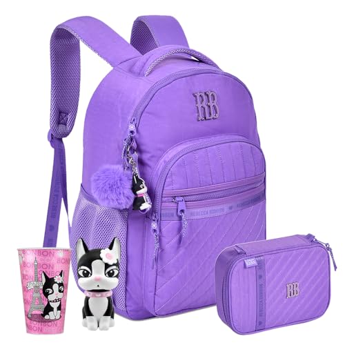 Kit Mochila E Estojo Boneca Copo RB Rebecca Bonbon Oficial Meninas Juvenil Escolar Adolescente (Lilás)