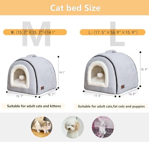 Cat Bed for Indoor Cats,Foldable cat cave,Anti-Slip & Water-Resistant Bottom,cat Houses for Indoor Cats or Small Dogs, Kitten Tent, Rabbit Bed,2 in 1 pet Bed (Grey) - Image 7