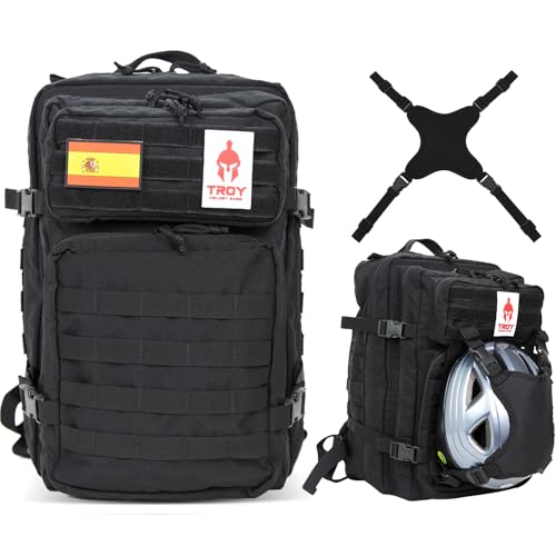 TROY HELMET BAGS Mochila táctica militar con porta casco para moto, patinete eléctrico, seguridad, patines, boxeo, escalada, bicicleta, esquí, snowboard, equitación. Bolsa crossfit gimnasio. (Negro) TROY HELMET BAGS Mochila táctica militar con porta casco para moto, patinete eléctrico, seguridad, patines, boxeo, escalada, bicicleta, esquí, snowboard, equitación. Bolsa crossfit gimnasio. (Negro)