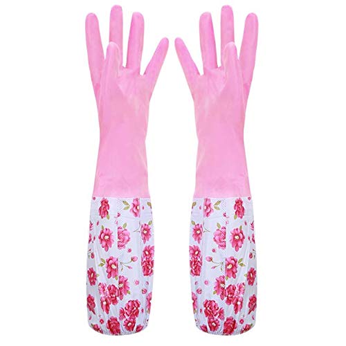 Preisvergleich Produktbild MOPKJH Handschuhe abwaschen Geschirrspülen Schrubben Deluxe Magic Silikonhandschuhe Langarm-Gartenhandschuhe Schwammhandschuhe mit Borsten pink