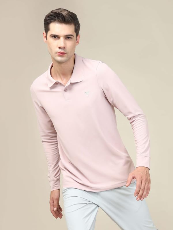 Image of TECHNOSPORT Mens Slim Fit Polyester Active Wear Collar Polo T-Shirt with Long Sleeves for Workout, Sports