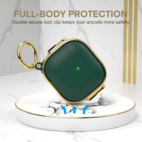 Image of Maxjoy for AirPods 4 Case with Lock, Cute AirPods 4 Case Lock Protective Hard AirPod 4 Generation Cover for Women Men with Keychain Clip for AirPod 4th Generation Cover 2024, Green /Gold