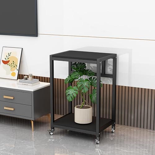 TRAGLO Aquarienständer, 2-stufiger Aquariumständer mit Ablage, Reptilien-Terrarienständer mit Universalrollen für Zuhause und Büro(Black Frame+Black,70x40x75cm)