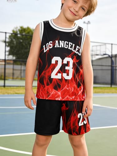 Image of 2 or 6 Piece Kids Boys Basketball Jersey Set Youth Letters Printed Lightweight Basketball Tank Top and Track Shorts