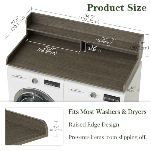2-Tier Washer Dryer Countertop, Laundry Room Organization and Storage, 27.6" x 54" Wood Laundry Countertop for Washer and Dryer, Gray - Image 4
