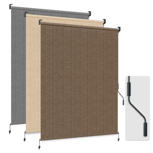 HOMEDEMO Outdoor Roller Shades for Patio, 6'W x 6' H(WxH) Mocha Roll up Shade for Outside,Sun Roller Shade Cloth Roll Blinds Cordless Waterproof for Porch Gazebo Pergola Balcony Backyard