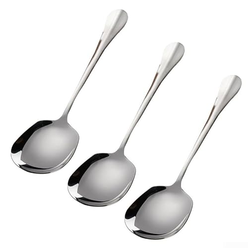 Cuchara grande de acero inoxidable con mango ergonómico para servir arroz, pasta y ensaladas, utensilios de cocina, 3 piezas
