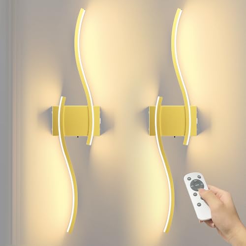 Image of NIORSUN 27.6 Inch Battery Operated Wall Sconce Set of 2, Gold Modern Rechargeable Wall Lights with Remote, 3CCT Dimmable Wireless Wall Lamp for Living Room Bedroom Hallway