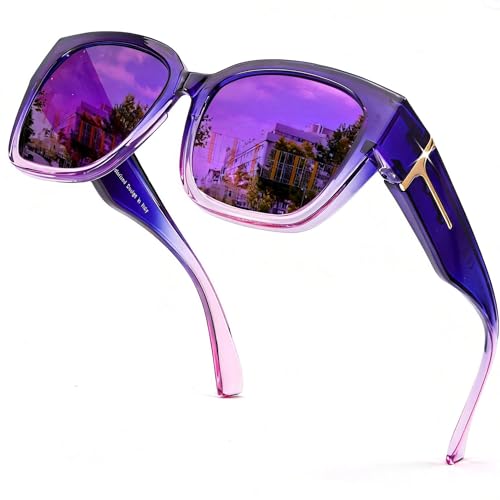 Image of SIPHEW Mirrored Sunglasses Polarized Fit Over Glasses for Women - Trendy Large Square w UV400 Protection Sun Glasses