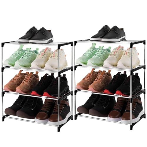 Image of Melanie 4 Tier Shoe Rack for Home, Alloy SteelShoe Stand for 8-12 Pairs, Space Saving Shoe Organizer Shelf, Rust-Proof Portable Footwear Storage for Entryway, Bedroom & Closet