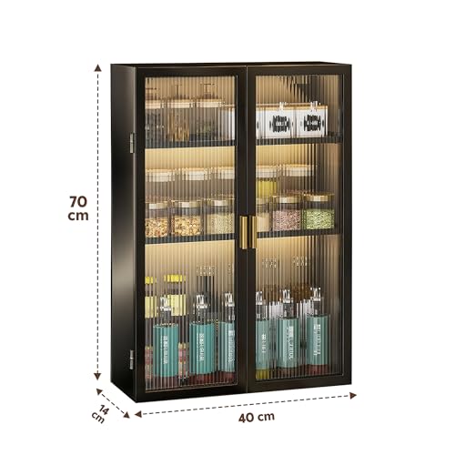 Image of MIORAH Kitchen Storage Cabinet | Modular Wall Mounted Kitchen Cabinet Organiser |3 Layer, Space Saving Carbon Steel Shelf, Black, 40 cm, Pack of 1