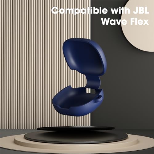 Image of Sounce Earphone Case Cover Compatible for JBL Wave Flex, Soft Silicone Skin Case Cover Shock-Absorbing Protective Case with Keychain [Front LED Visible] - Blue