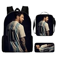 3Pcs of Set Mochilas Niñas Niños Escuela Mochila Messi Neymar Mbappe Cristiano Ronaldo School Bag 3D Impreso Football Player School Bag Para Niños De Primaria Y Secundaria Estudiantes 17Inch,2