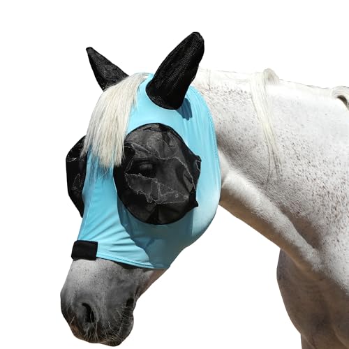 Gallopoff Masque Anti-Mouches pour Chevaux avec Oreilles, Bleu Lac L
