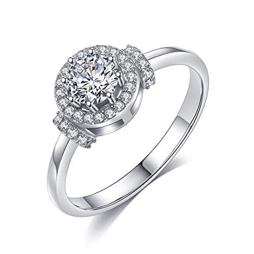 Sego Alchemy Round Cut Double Halo AAA Cubic Zirconia Stone Sterling Silver Plated Bronze Base Engagement Ring Wedding Ring for Women Life Time Warranty for Color Changed