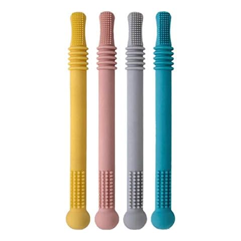 4 Pcs Hollow Teether Tubes, Teething Sensory Chew Molar Toys for Babies 0+ Months, Refrigirator Safe, Soft Textures Molar Stick for Infant and Toddlers Cover