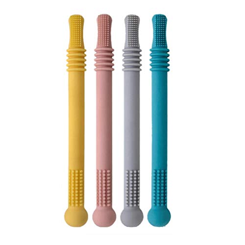 4 Stück hohle Beißringröhren, Zahnen, sensorisches Kauspielzeug für Babys ab 0 Monaten, Auffrischungssicher, weiche Texturen, Molarstab für Säuglinge und Kleinkinder Cover