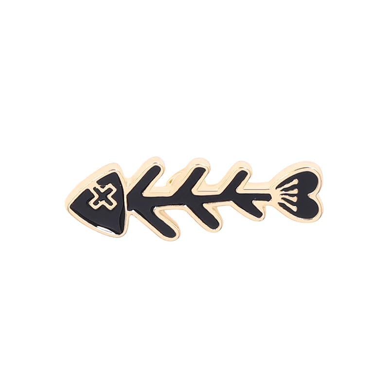 Image of Black Fish Bones Enamel Pin Collect Cute Arts Metal Cartoon Brooch Backpack Clothes Collar Minimalism Lapel Badges Jewelry