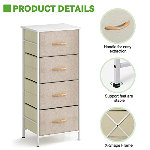 Jsungo Dresser Storage Tower With 4 Drawers, Fabric Organizer Unit With Wooden Top For Bedroom, Living Room, Closets, 4 Tier Fabric Shelf With Steel Frame And Handles For Printer, Beige #TOP5