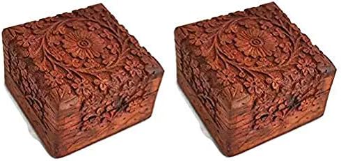 ArtncraftArtncraft Jewelry Box Novelty Item Unique Artisan Traditional Hand Carved Rosewood Jewelry Box from India Inside (Pack 2)