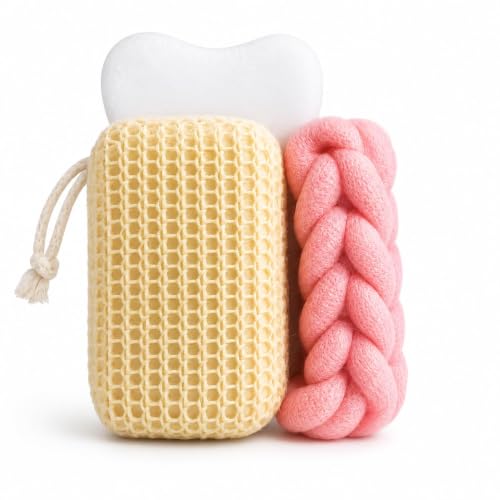 Image of 3-in-1 Bath Essentials Set with Exfoliating Body Sponge, Mesh Bath Scrubber & Soft Facial Cleansing Sponge | Spa Kit for Deep Cleansing, Daily Shower & Body Care for Men & Women