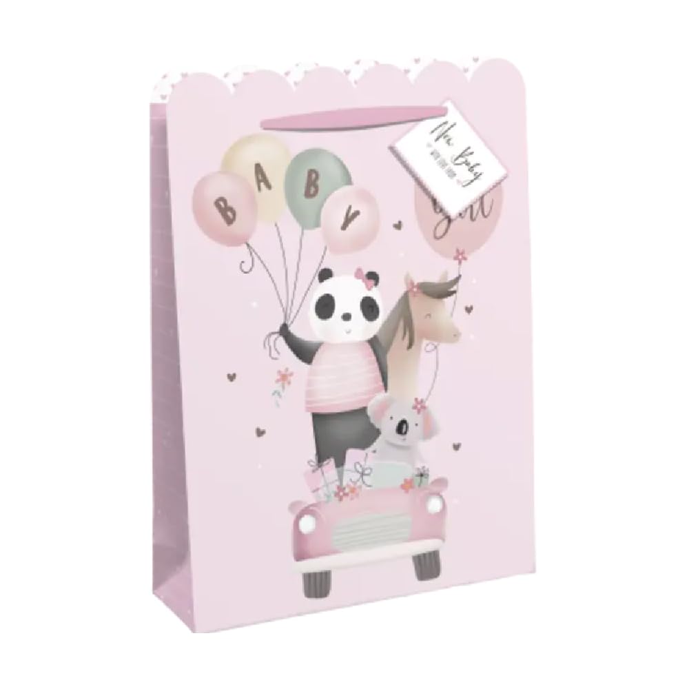 Zopper Baby Girl Paper Gift Bag Large Baby Pink Panda Car Newborn Boy Gift Bag Hight Quality Wrap it in style Gatherings and Celebrations Ideal for Baby Shower