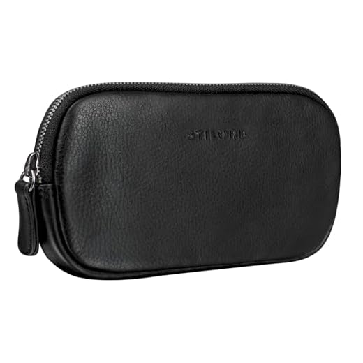 STILORD 'Mike' Vintage Leder Etui Ledermäppchen ideal für Stifte Handy Kosmetik Geld Brille Schlüssel Federmappe Schminktasche Echtleder, Farbe:schwarz