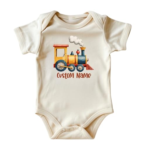 HQR Express Cute Train Custom Name Onesie • Natural Color