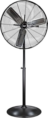 Comfort Zone Industrial Pedestal Fan, 30 inch, 3 Speed, High Velocity, Adjustable Height 56” to 76”, Metal, Meets OSHA Standards, Airflow 36 ft/sec, Ideal for Garage, Workshop or Warehouse, CZHVP30