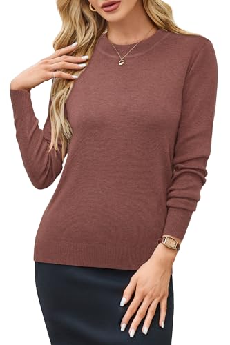 Image of Arach&Cloz Women's Wool Blend Classic Crew Neck Casual Fall Sweaters