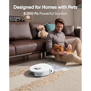 Eufy x10 pro omni robot vacuum and mop combo 8000 pa suction dual mops with 12 mm auto lift and carpet detection ai obstacle avoidance auto mop washing auto drying self emptying white  urban country home decor