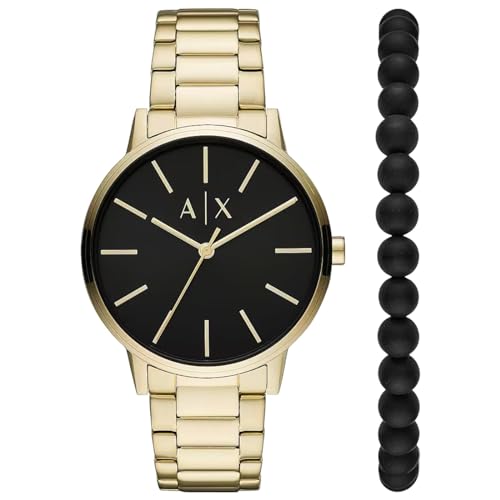 Image of A|X Armani Exchange Men's Watch with Three-Hand Analog Display and Stainless Steel or Leather Band, Watch for Men, Gold, bracelet