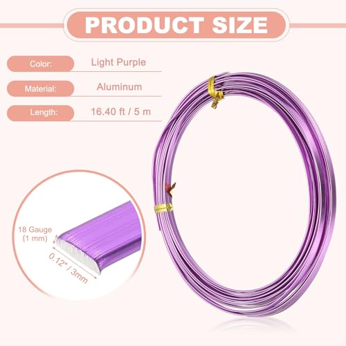 Image of uxcell 18 Gauge Flat Aluminum Wire, 16.40 ft 3mm Wide Aluminum Crafts Wire for Flower Bonsai Crafts Carving DIY Bezel Sculpting Gem Metal Wrap, Light Purple