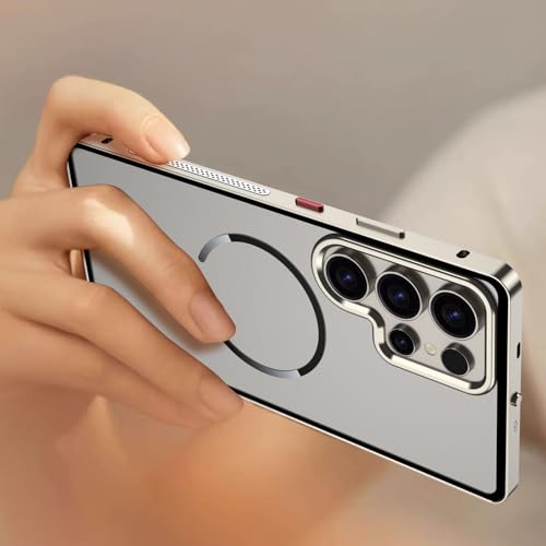 Image of for Samsung Galaxy S25 Ultra Magnetic Case Aluminium Alloy PC Matte Phone Cover Pop-Up Snap Lock - Titanium